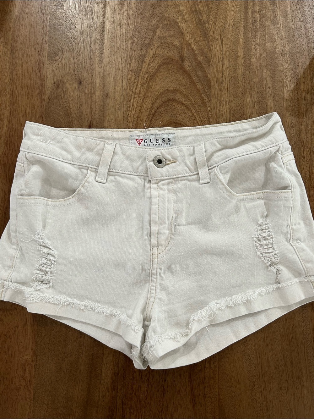GUESS White Distressed Denim Cutoff Shorts